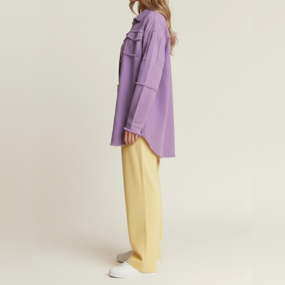 #22884 🚨 SALE 🛑S  OVERSIZED LAVENDER ROCK & ROLL DENIM SHIRT JACKET - Picture 15 of 16